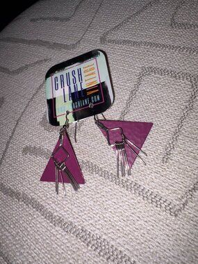 Vintage 80s Fuchsia and Silver Enamel Dangle Earrings